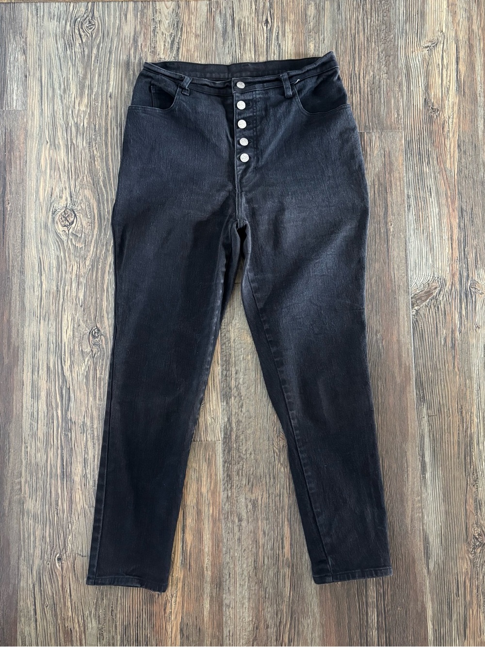 Vtg Denim Republic Button-Fly Mom Jeans 15/16 Black Denim Bareback High Rise 90s